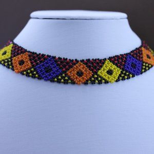 Traditional Romanian Multicolor Necklace Seedbeaded - Stretchable - New